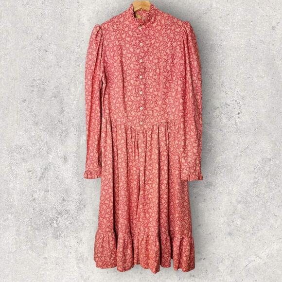 Vintage Priscilla Cottage Core Prairie Dress Pink Cottagecore Boho 1970s - Picture 1 of 11